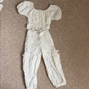 Zara White Puff Sleeve Eyelet Kids top and pants set